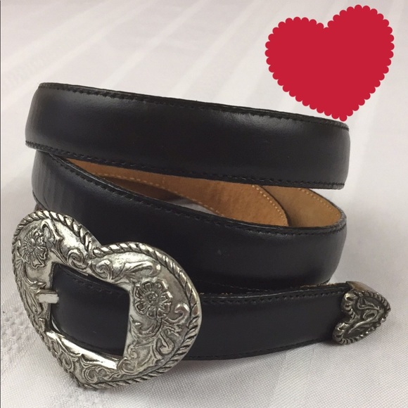 Justin Boots Accessories - Vintage Black Leather Belt w/ Heart Shaped Buckle